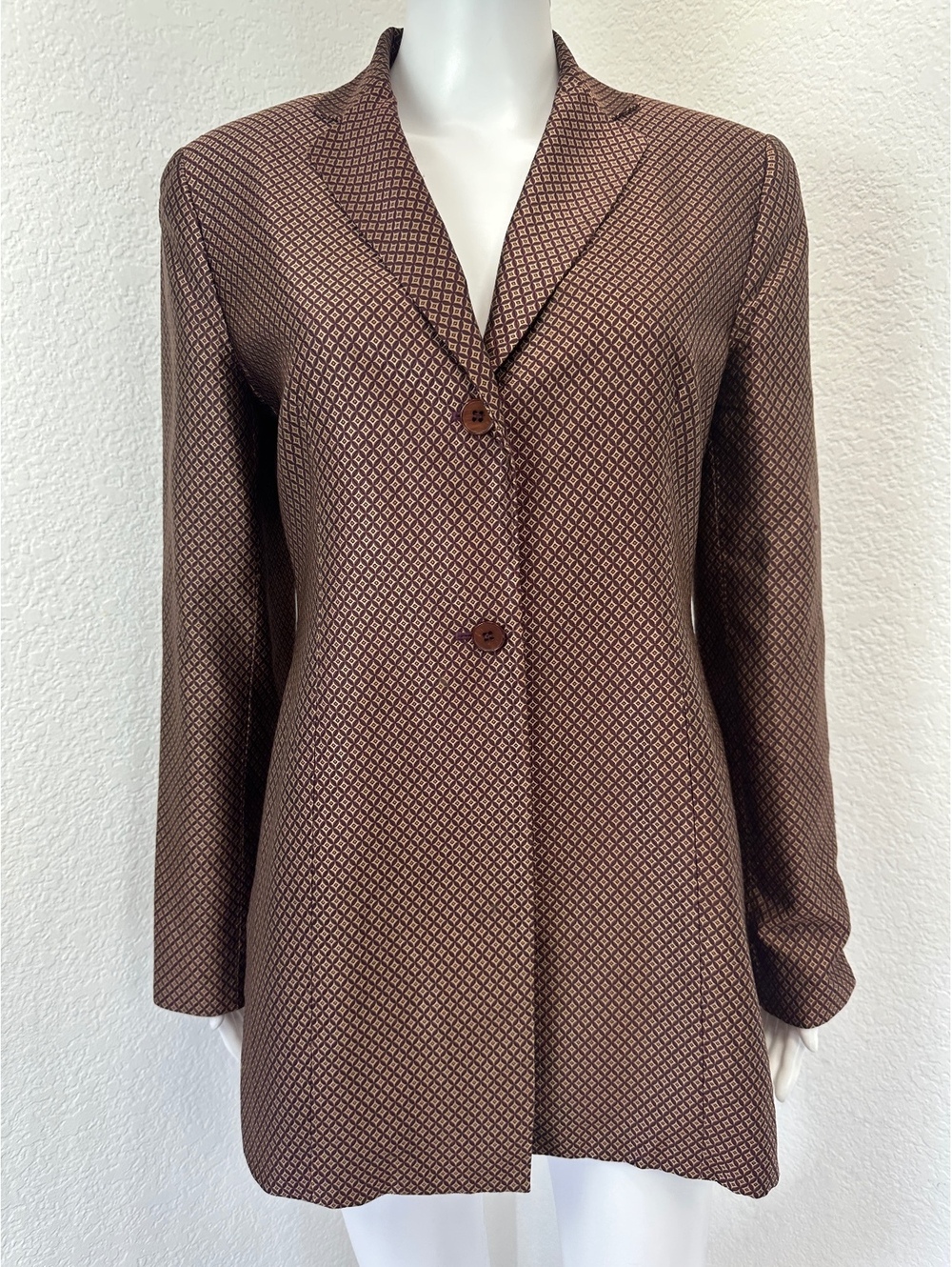 Vintage Jones New York Brown Blazer Diamond Pattern Career Wear